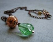 Sea green lampwork glass / vintage lucite carved bead Necklace (Last Piece)