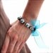 Cherry blossom bracelet - porcelain beaded with teal chiffon ribbon