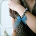 Cherry blossom bracelet - porcelain beaded with teal chiffon ribbon