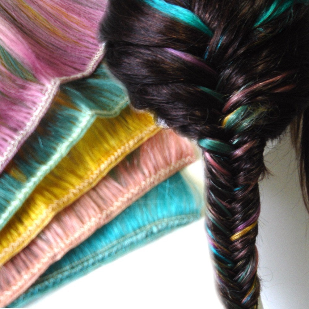 Rainbow Fishtail Braid Hair Extension Kit - wefts weave human hair falls wigs free people - LAST ONE