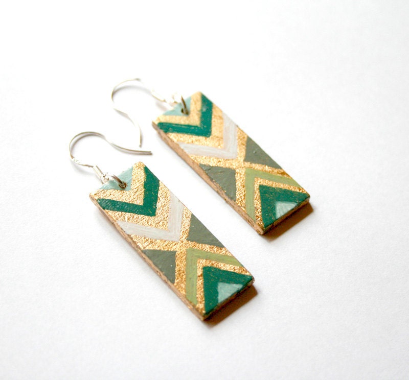 Sterling silver. Geometric. Hand painted earrings