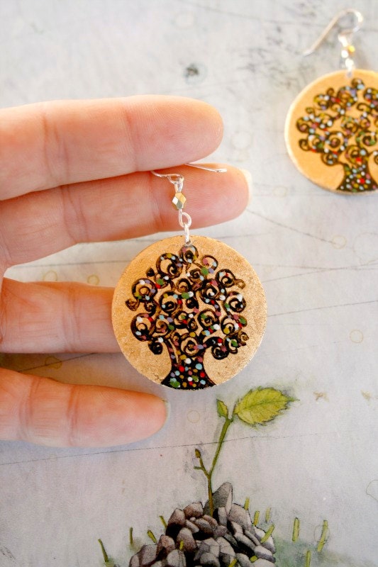 Hand painted earrings. El arbol de la vida. Sterling silver