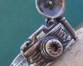 Hand stamped Capture Life sterling silver photography ring, custom size vintage style camera