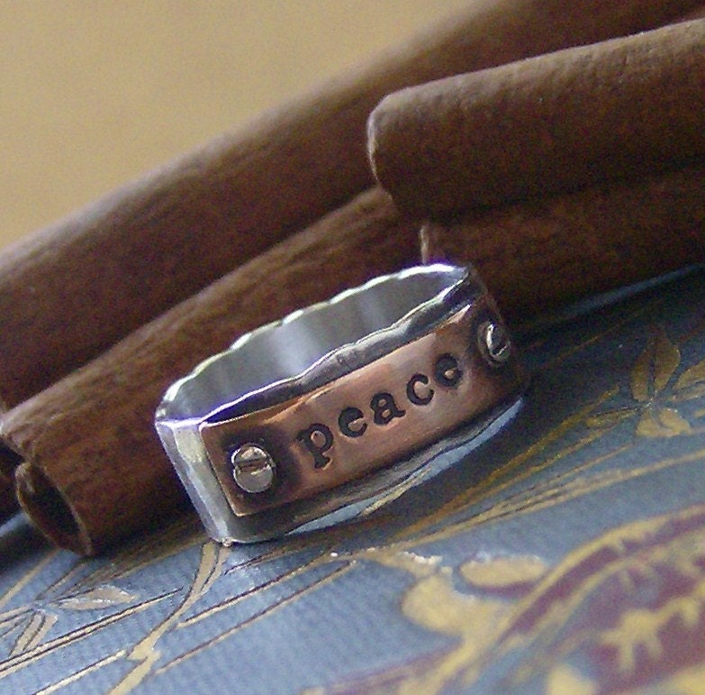 Hardwear ring hand stamped sterling silver and copper