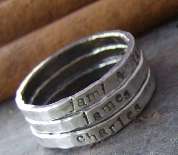 Personalized stacking rings...hand stamped fine silver stacking rings.