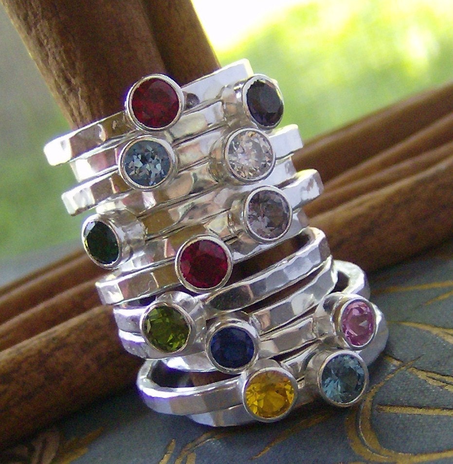Faceted gem stone stacking rings... fine and sterling silver personalized rings