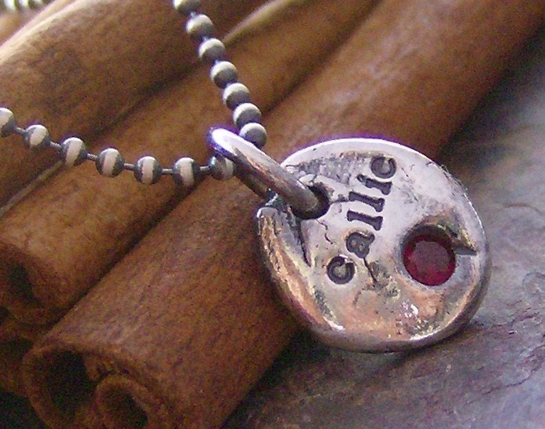 Gem stone pebbles.... hand stamped personalized fine slver organic gem stone necklace
