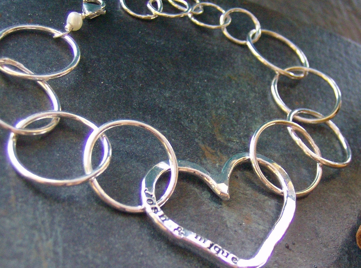 Open Heart.... hand stamped sterling silver personalized bracelet