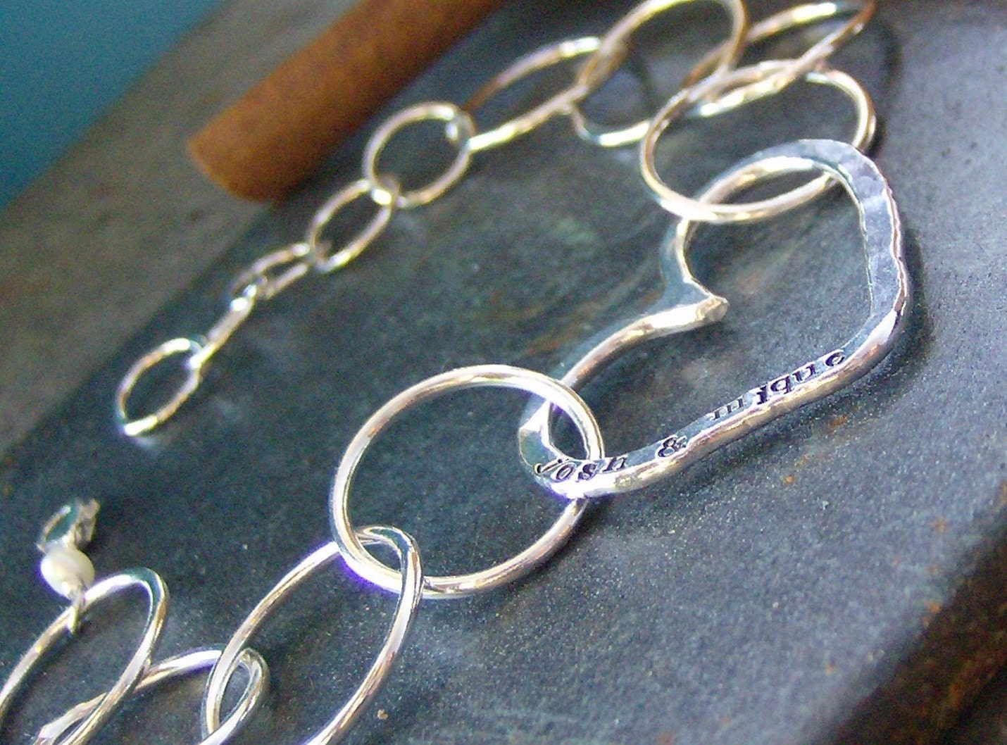 Open Heart.... hand stamped sterling silver personalized bracelet
