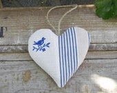 Antique Linen Heart Sachet - Bluebird - FREE SHIPPING