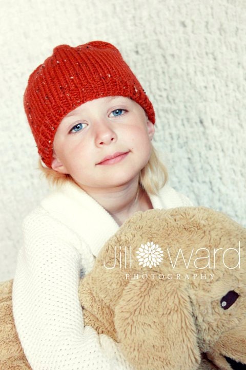 hand knit  toddler hat red tweed