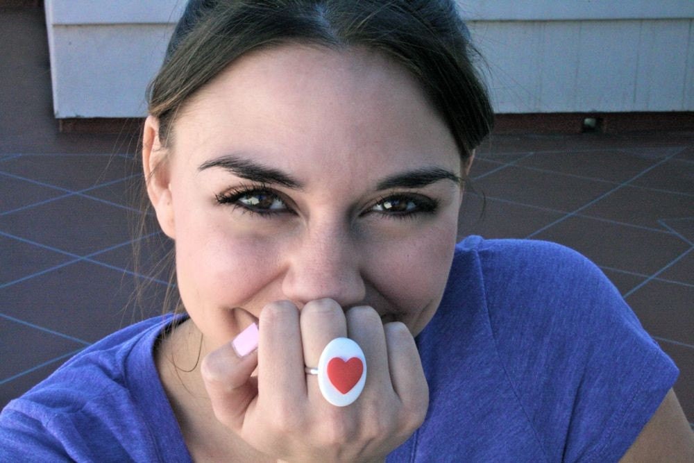 Medium Red Heart Cameo Ring