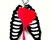 BLEEDING Heart black RIBCAGE laser cut chain NECKLACE punk goth rockabilly