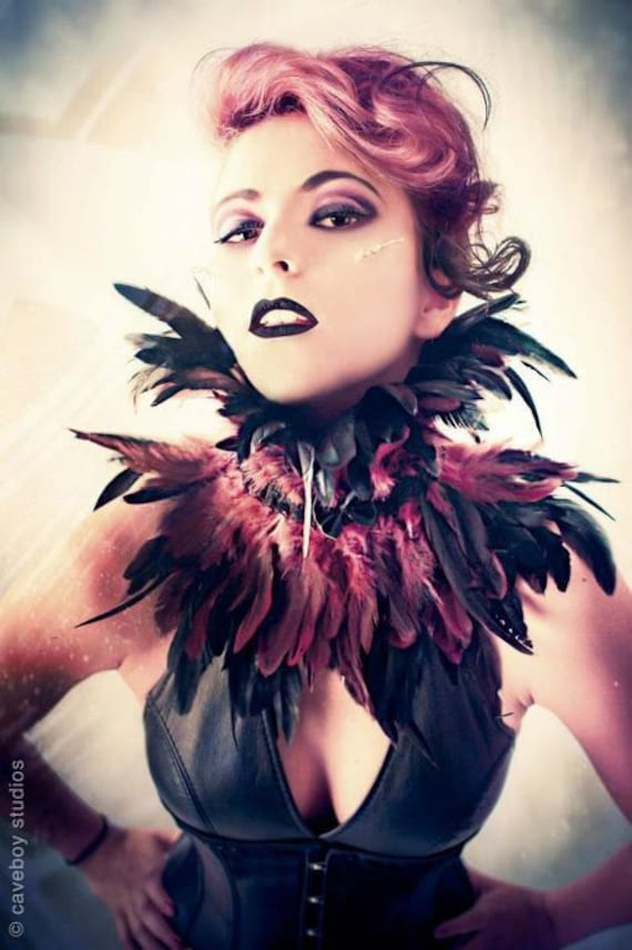 Trashglam Gothic couture feathered neck CORSET choker COLLAR CHOOSE purple or gold yellow