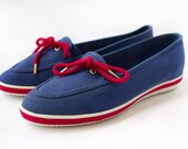 Blue and Red Nautical Canvas Boat Shoes Size 8
