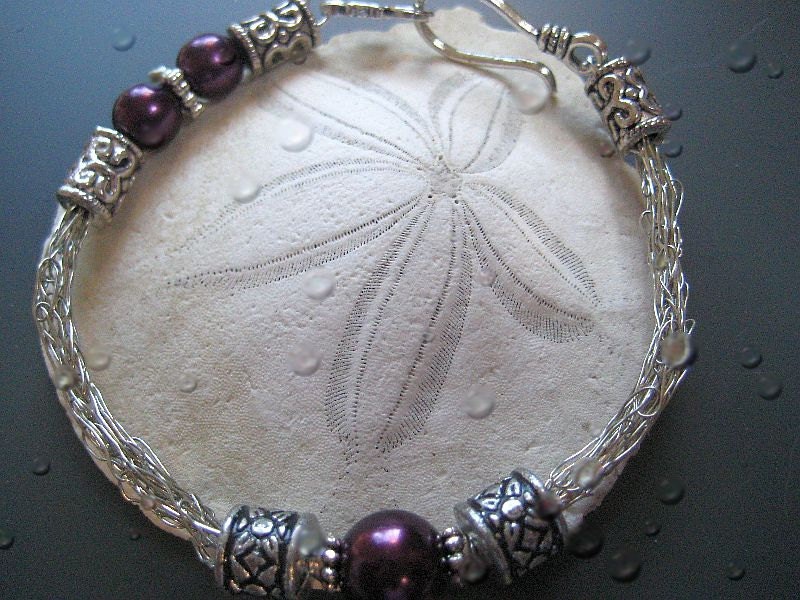 Viking knit bangle bracelet in silver and purple
