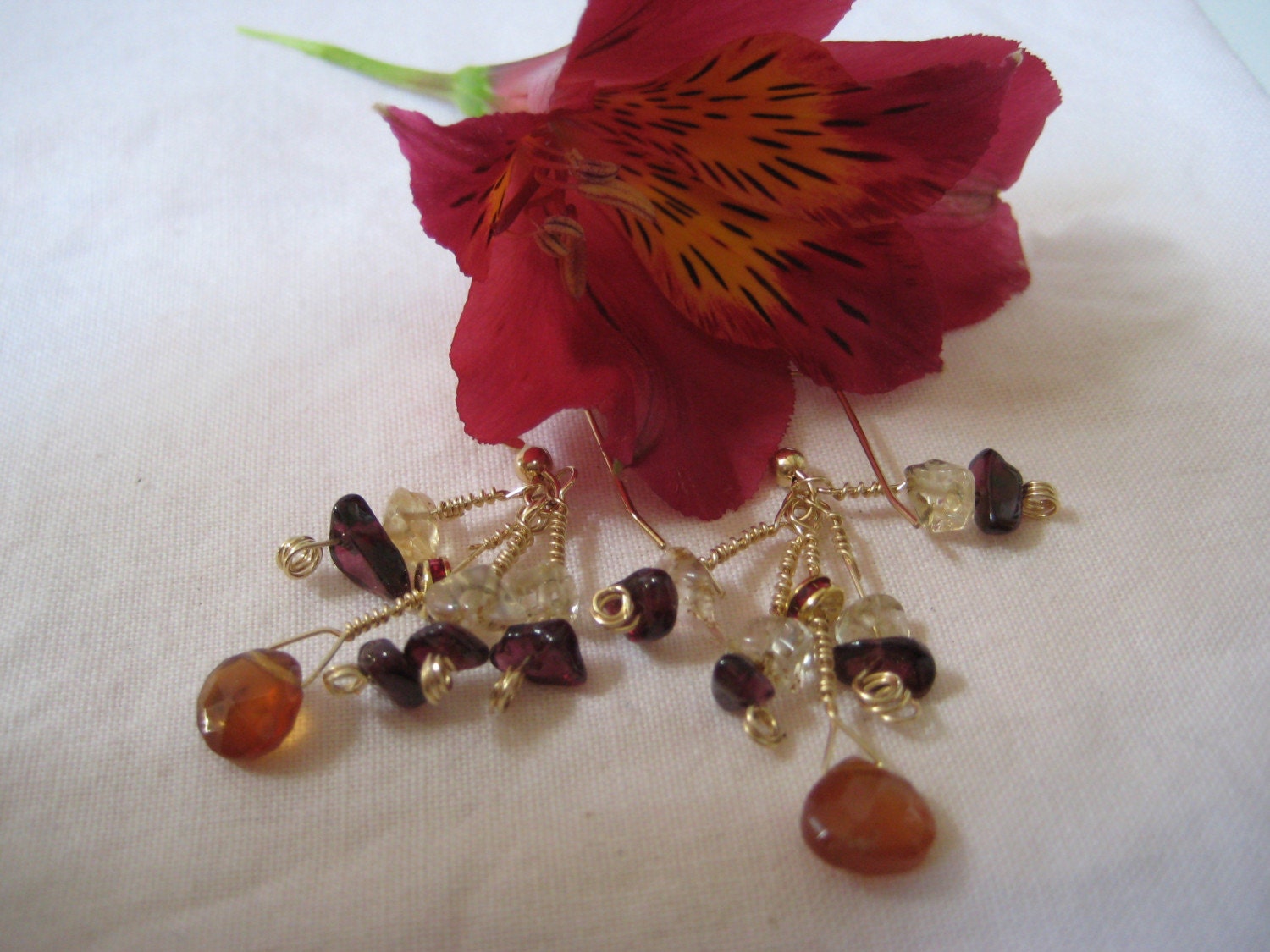 Hessonite Garnet  Gold Filled Dangle  Earring under 30 usd