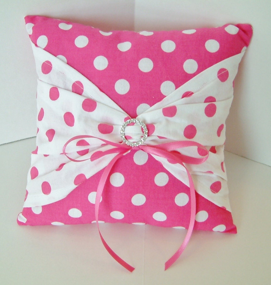 Hot Pink Polka Dot and a Little Bling Ring Bearer Pillow