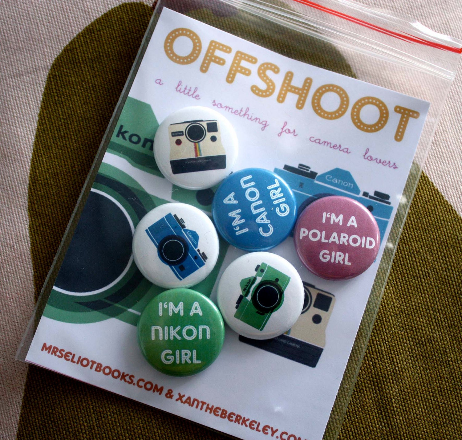 Camera Girl - full set of 6 badges / pins / buttons