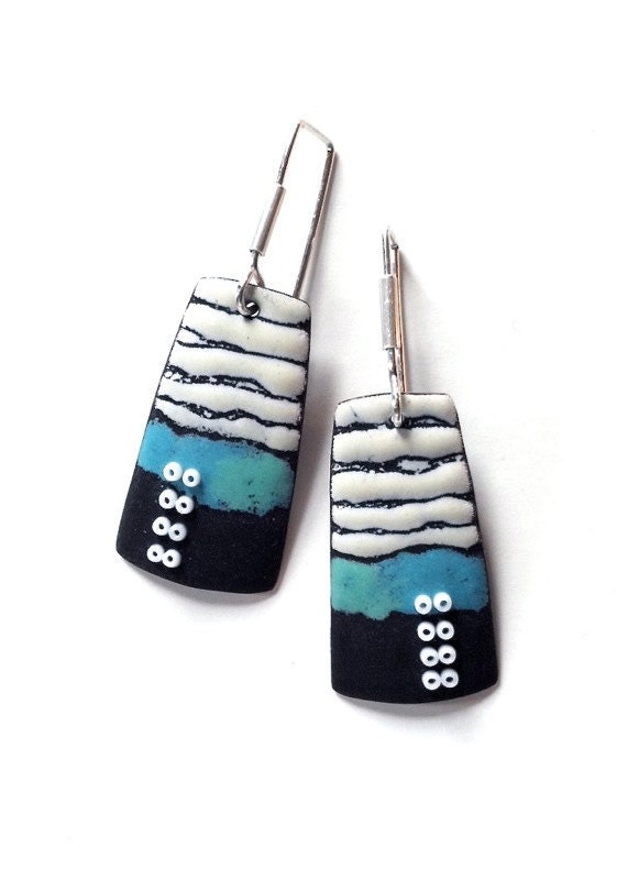 Mint and Aqua Sgraffito Enameled Earrings