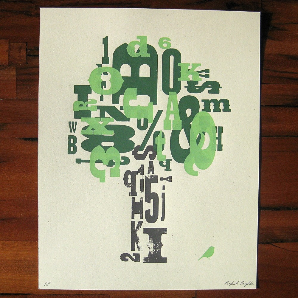 Type Tree Screen Print 11x14
