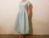 1940s dress / Vintage 40's Teena Paige Quilted Tea Length Square Collar Dress