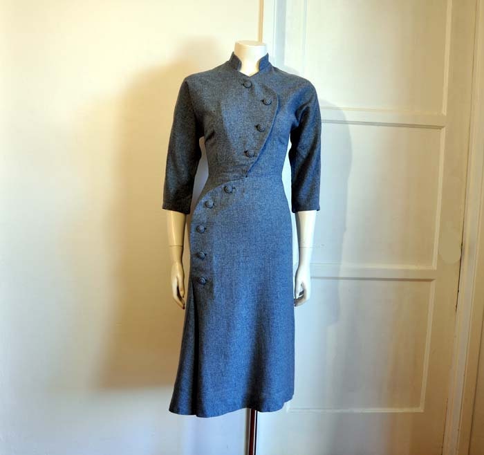 Little Miss Military Vintage 40's Avant Garde Art Deco Dress
