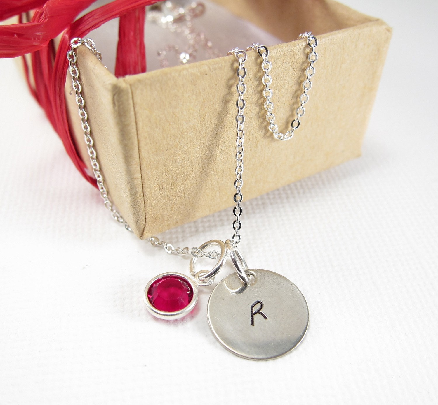 Initial Necklace - Initial Jewelry -  Personalized Birthstone Jewelry - Swarovski Crystal and Nickel Silver