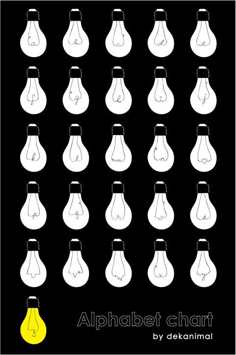 Alphabet Chart Poster Light Bulbs Black illustration Love Wedding Birthday Anniversary Gift Home Decor Kids Children Decor