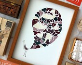 A Little flower Peacock Print Bird illustration Flower Pattern Purple Wedding gift Birthday Anniversary Modern Home decor Children art