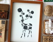 Love Deer Print Navy Rose Illustration Art Print Animal Children decor, Kids Room, Wedding Birthday Anniversary Gifts