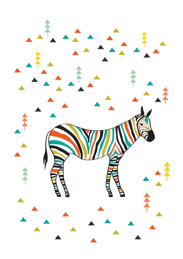 Colorful Zebra Illustration Art Print Animal Children decor, Kids Room, Wedding Birthday Anniversary Gifts