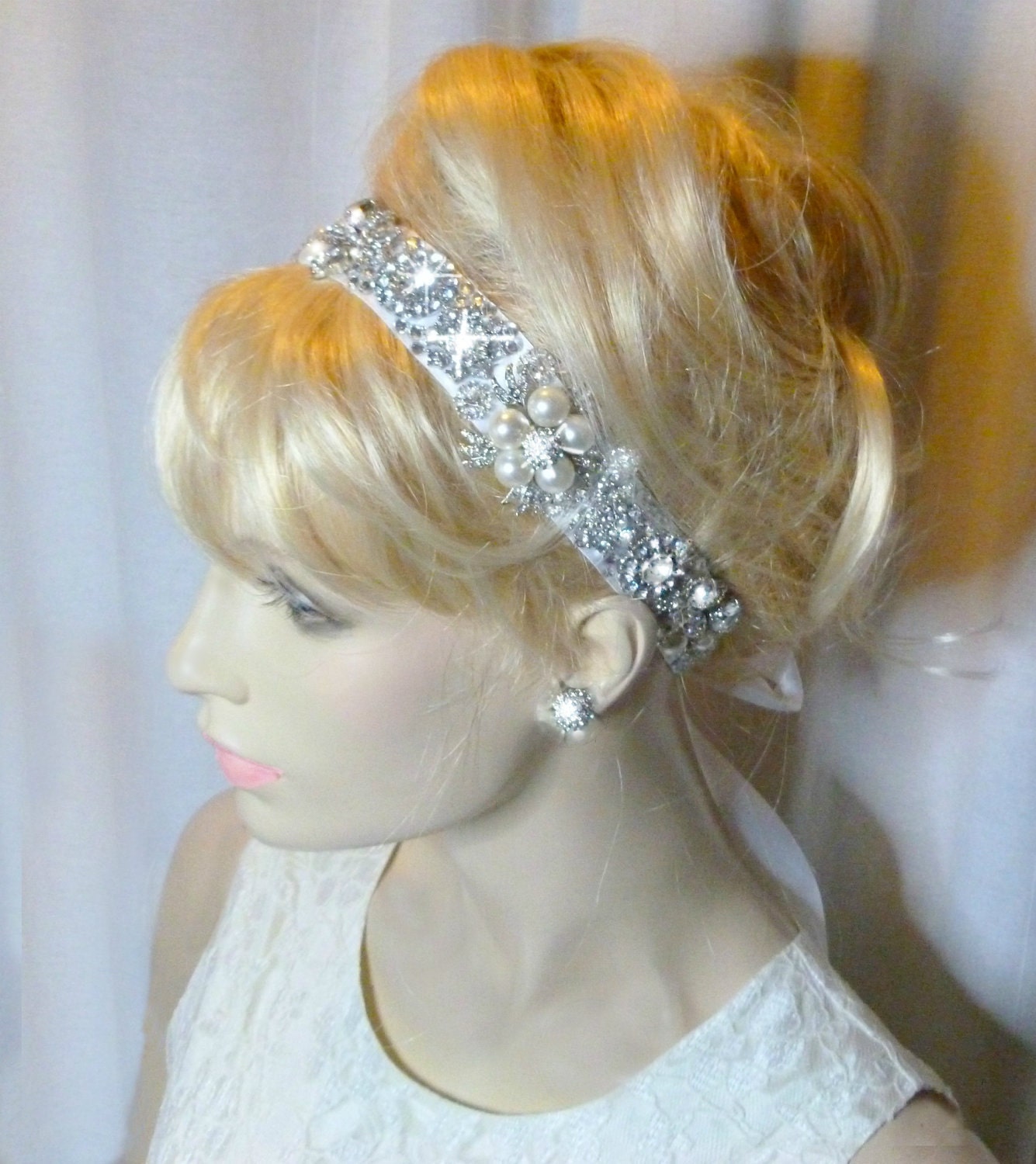 Cinderella   ..  wedding or prom crystal and pearl headband / Alice band  wedding sash