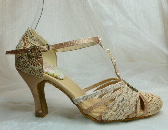 Gatsby ..  1920s inspired wedding shoes..antique lace and personalized custom design
