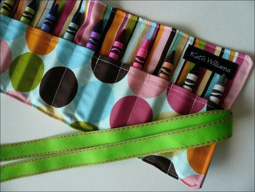 Pretty, Pretty, Polka Dot Crayon Roll-16 Crayons Included-Great Gift-Made it to the Front Page of Etsy