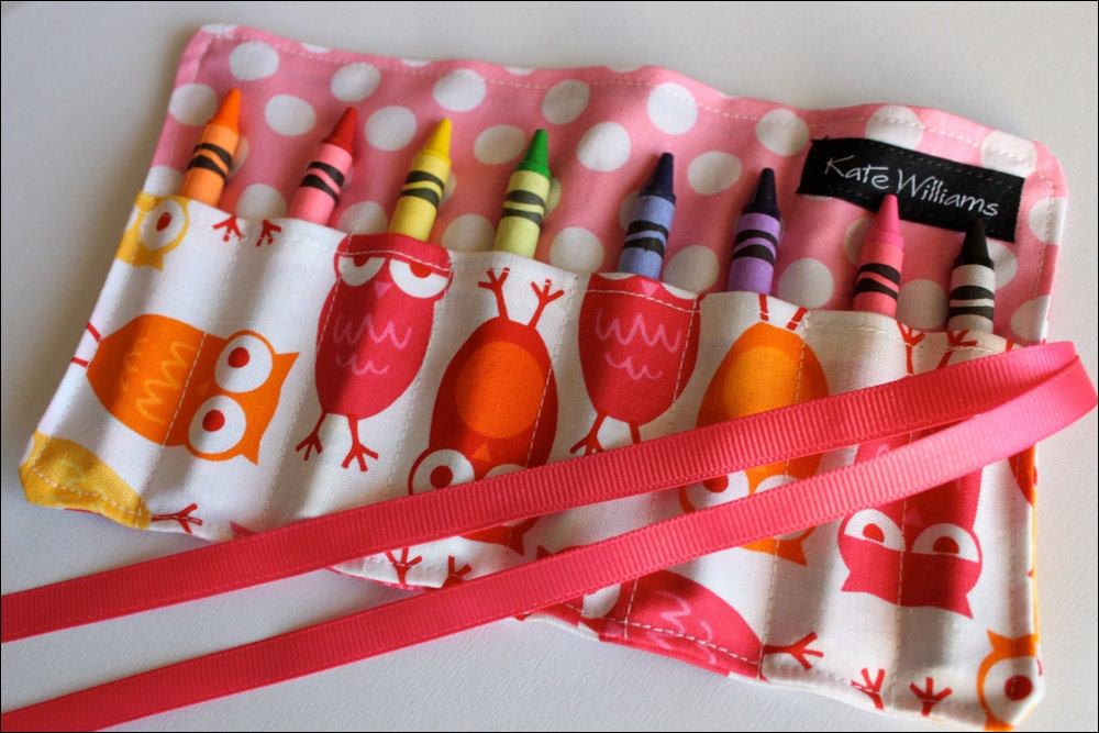 Mini Me Owls in Pink Crayon Roll Organizer-8 Crayola Crayons Included-Great Gift Party Favor or Stocking Stuffer