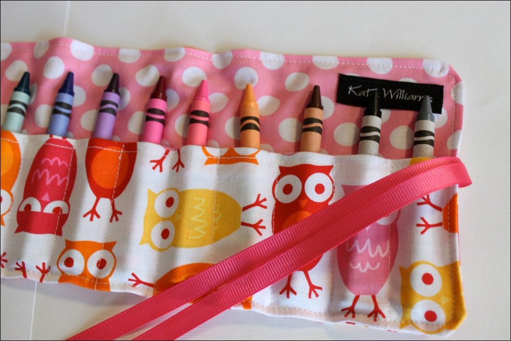 Pink Owls Crayon Roll-16 Crayola Crayons Included-Makes Great Gift or Stocking Stuffer or Organizer