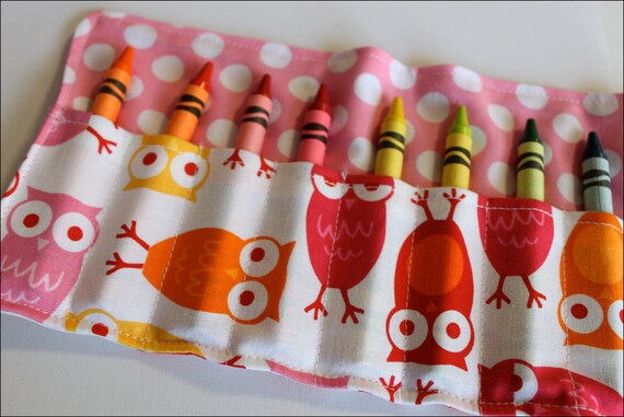 Pink Owls Crayon Roll-16 Crayola Crayons Included-Makes Great Gift or Stocking Stuffer or Organizer