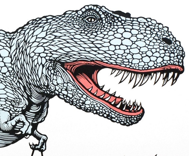 Dinosaur print - T-Rex with a handbag linocut