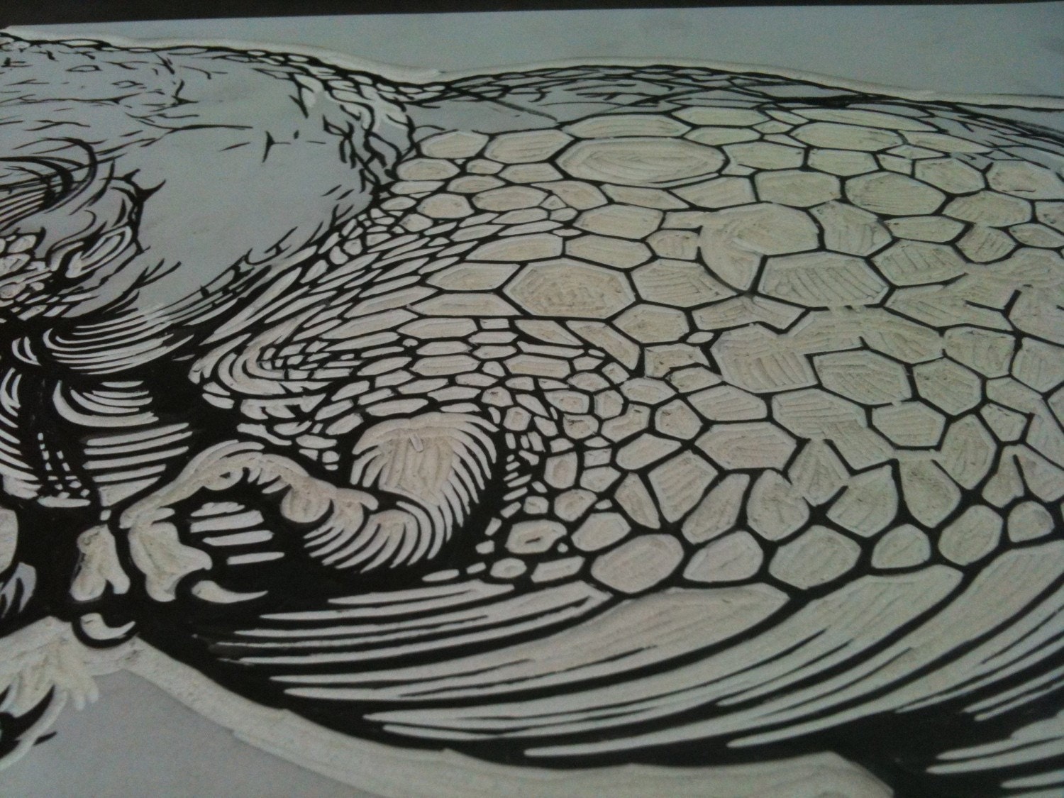 Dinosaur print - T-Rex with a handbag linocut