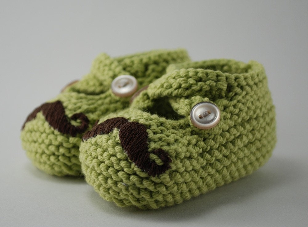 Mr. Mustache Green Baby Booties