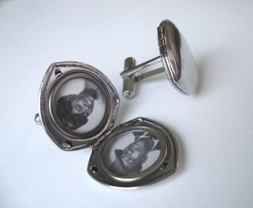 Photo Cufflinks Silver Locket - vintage picture personalized unique birthday graduation unusual photographer wedding groom groomsmen best nickel novelty unique heirloom silver sleek gift wedding bridal kitsch handsome beautiful simple design dapper