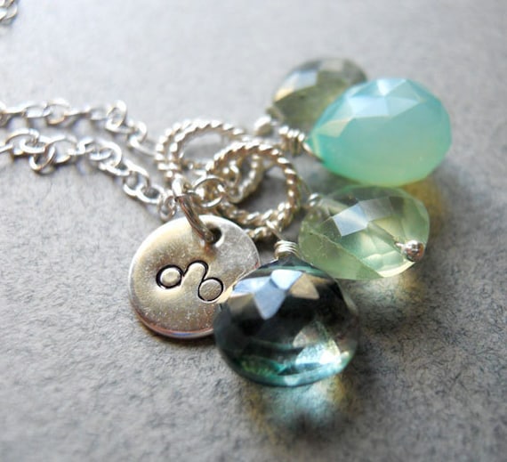 LEO Zodiac Necklace GREEN Cluster