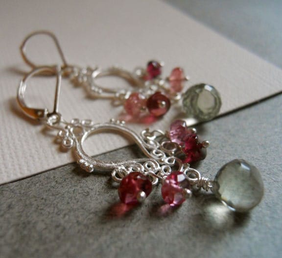 The look was in her eyes Green Amethyst and Pink Tourmaline chandelier earrings : Collection - $85.00 USD