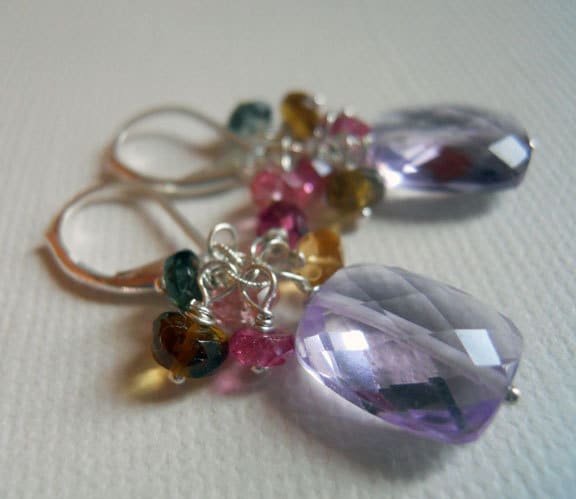 SALE was 135 NOW 105 Spring Fling Amethyst and Tourmaline cluster earrings : Shirzay Collection - $105.00 USD