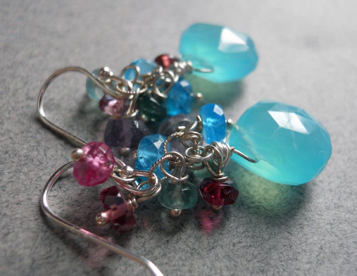 SALE was 75 now 65 A Love Like Ours chalcedony, tourmaline and apatite cluster earrings - $65.00 USD