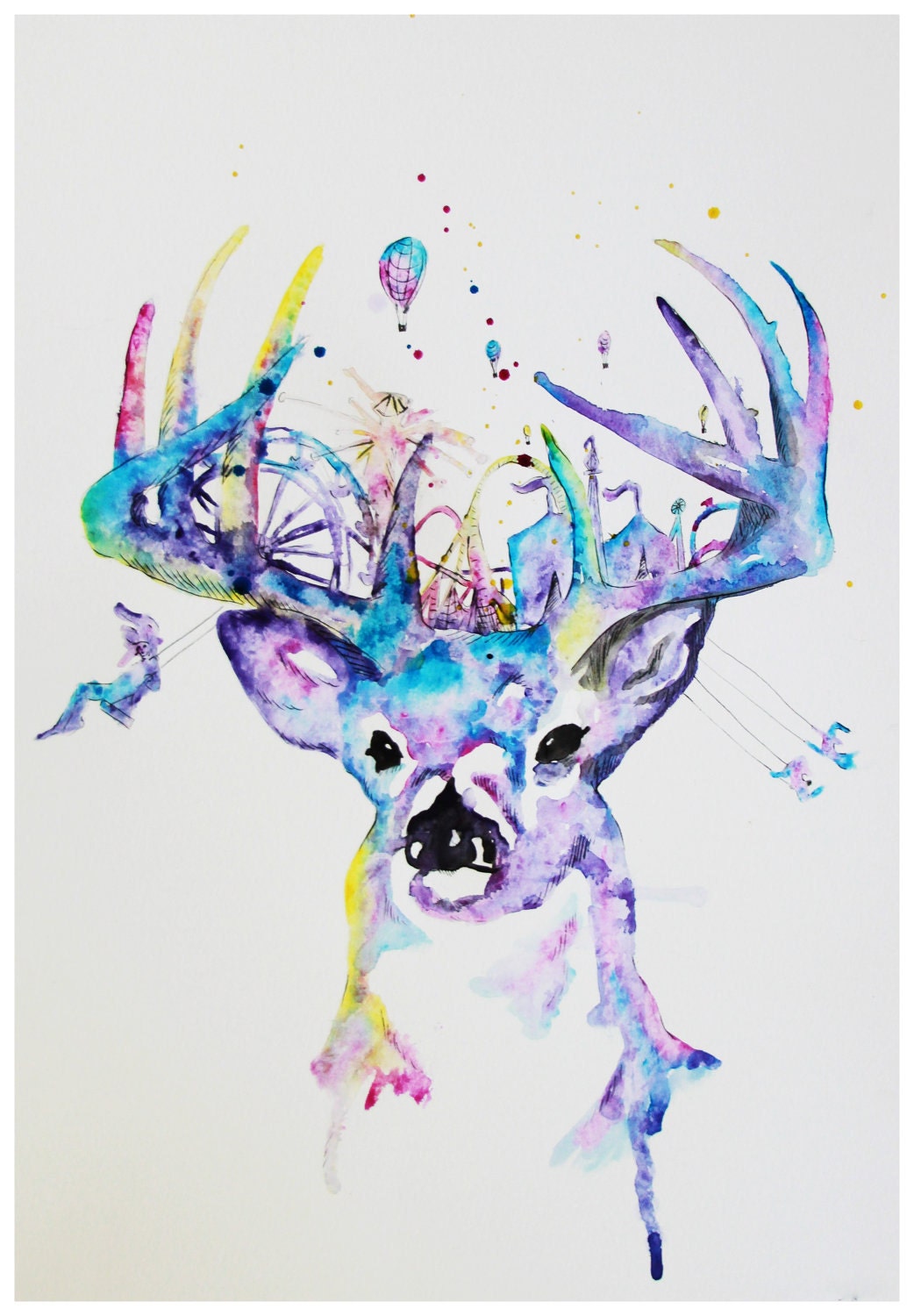 Whimsical Buck Deer Illustration 11x14 Print