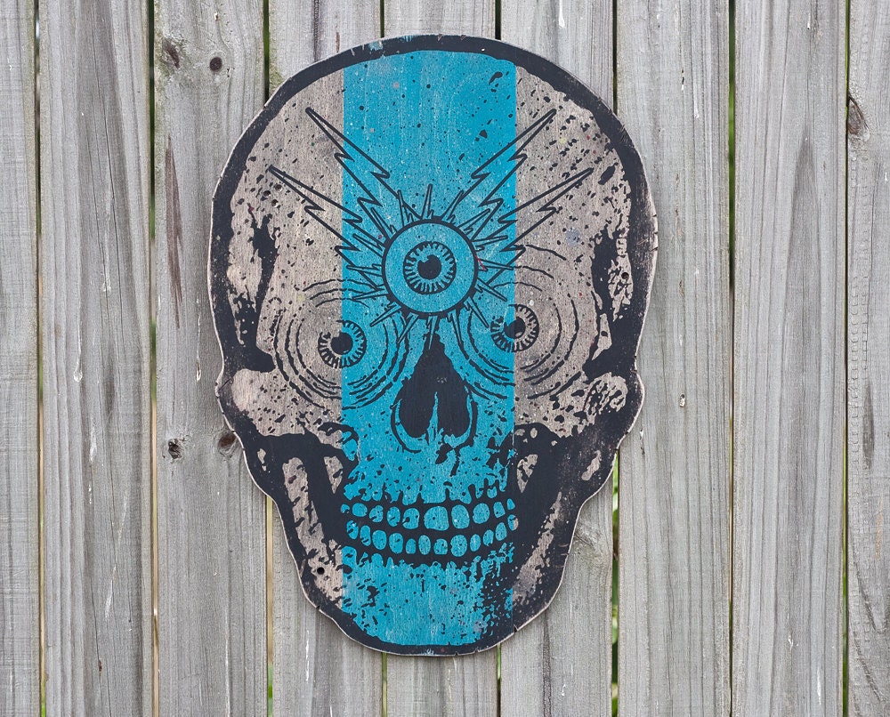 Always Watching Jumbo 22" Screenprinted Skull Blue