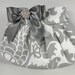 Pleated Clutch Evening Bag Purse Weddings  Bride Bridesmaid--Gray and White AMSTERDAM with Pewter Satin Bow and Clear Crystal