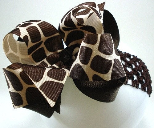 Double Layer Wild and Crazy Giraffe Boutique Style Hairbow with brown crochet headband